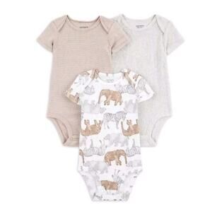 0 3 Month Carter's 3 Pc Baby Boy Romper Bodysuit Set Jungle Bear Zebra Oeko Tex